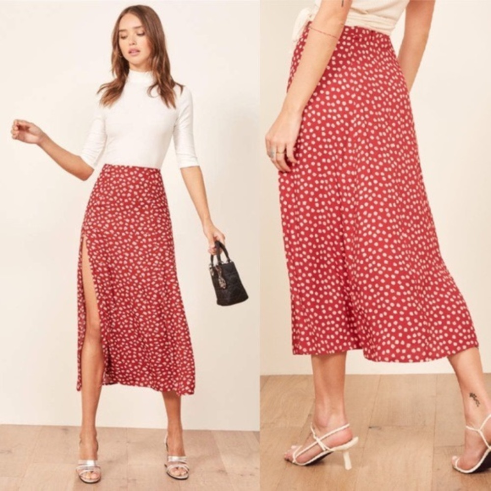Zoe Side Slit Skirt in a cute red floral pattern.